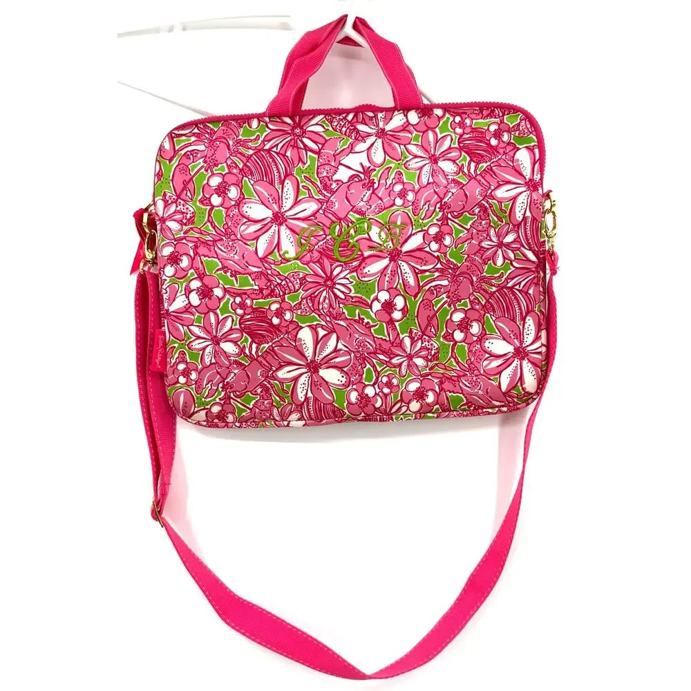 Lilly Pulitzer Monogrammed Pink Green Floral Laptop Carrying Protective‎ Case